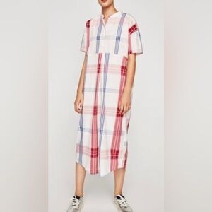 ZARA TRAFALUC Plaid Midi Dress Size S